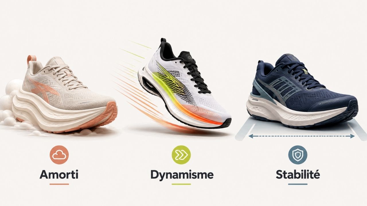 Amorti, dynamisme et stabilité dans une chaussure de running
